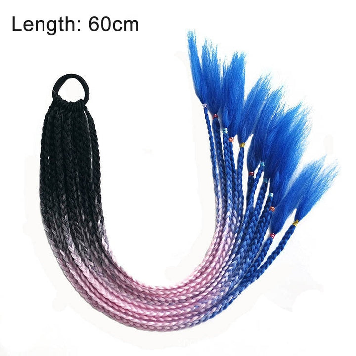 Schwarze, rosa und blaue Ombre-Zopfverlängerungen, 60 cm, synthetisches Haar, geflochten.