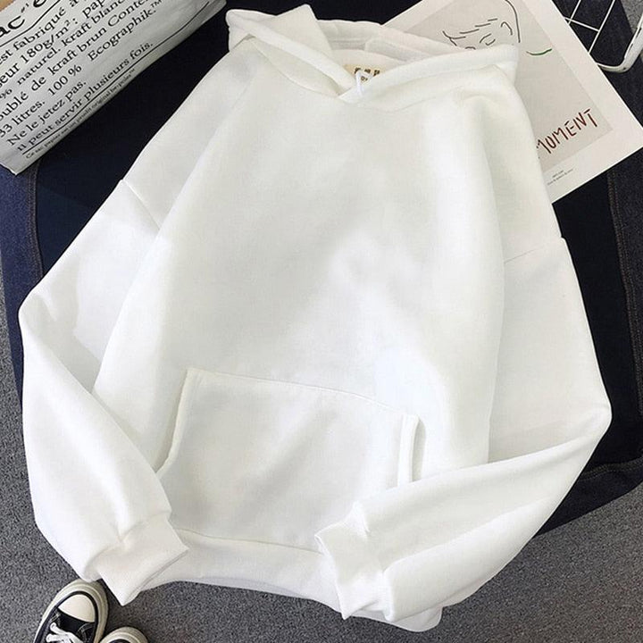 Weißer Kapuzenpullover aus Baumwolle, Unisex, lässig, modisch, bequem, mit Kängurutasche.