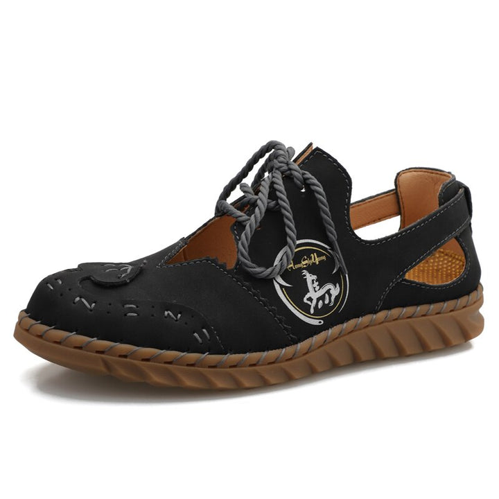 Schwarzer Herren-Lederslipper mit rutschfester Sohle und Schnürung, Freizeitschuh.