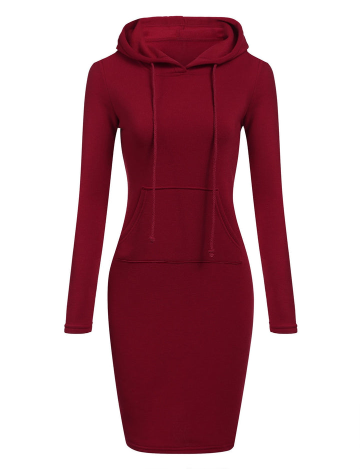 Rotes Kapuzenkleid Damen, langärmelig, Baumwolle, Freizeitmode, Herbst Winter Outfit.