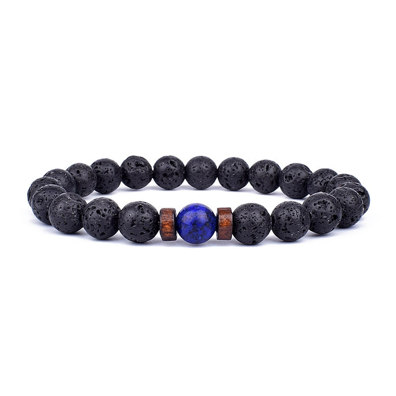 Armband aus Lavastein und Lapislazuli, schwarz-blau, elastisch, für Herren und Damen.