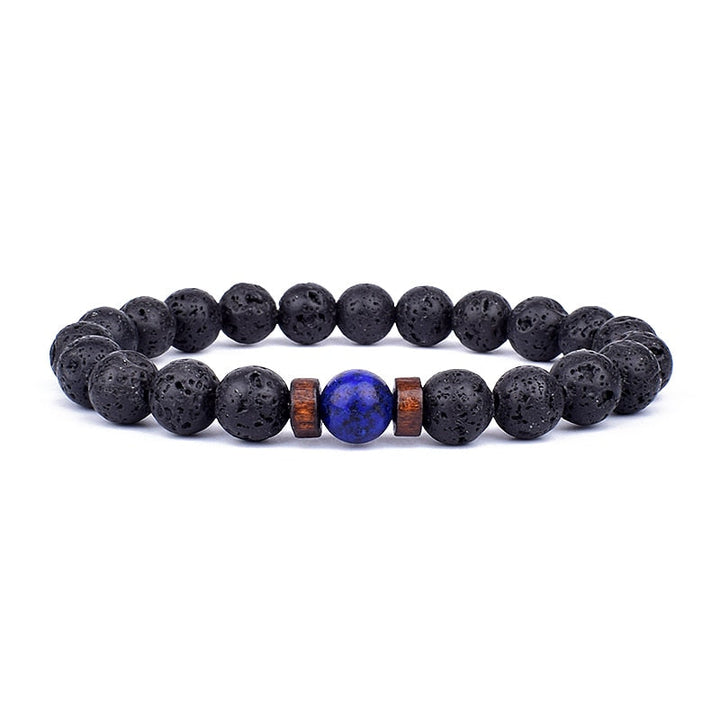 Armband aus Lavastein und Lapislazuli, schwarz-blau, elastisch, für Herren und Damen.