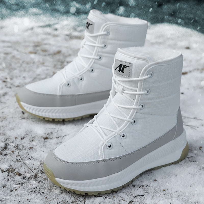 Weiße Winterstiefel für Damen, wasserdicht, rutschfest, warm gefüttert, Schnee, Outdoor.