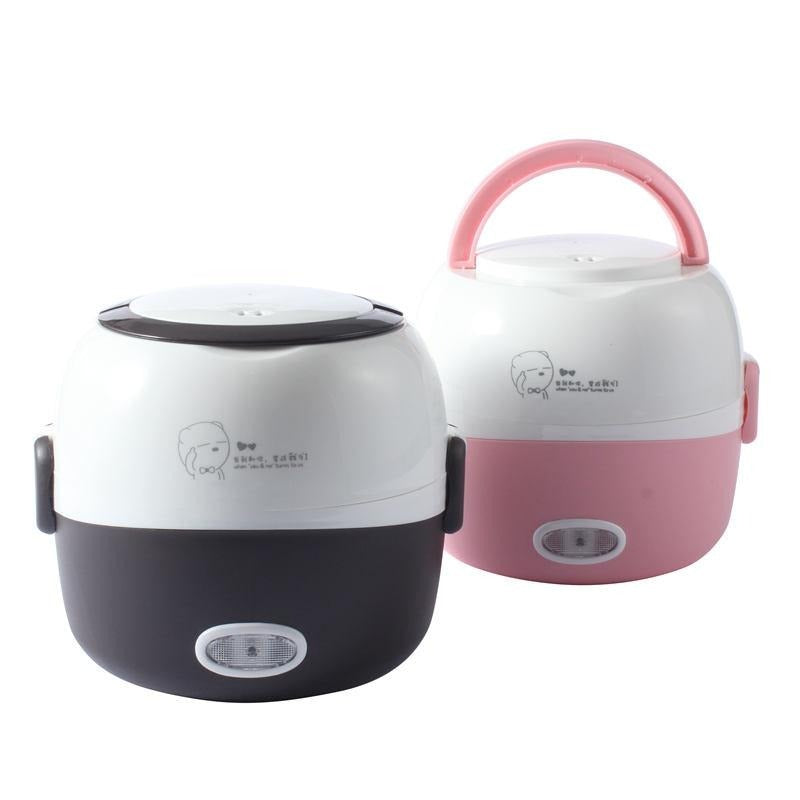 Tragbare elektrische Lunchbox, weiß und rosa, mit Griff, für unterwegs, BPA-frei.