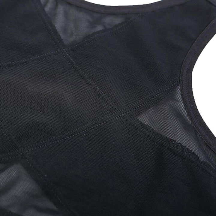 Schwarzes Sport-BH-Oberteil aus Mesh, atmungsaktiv, Damenbekleidung, Fitnessmode.