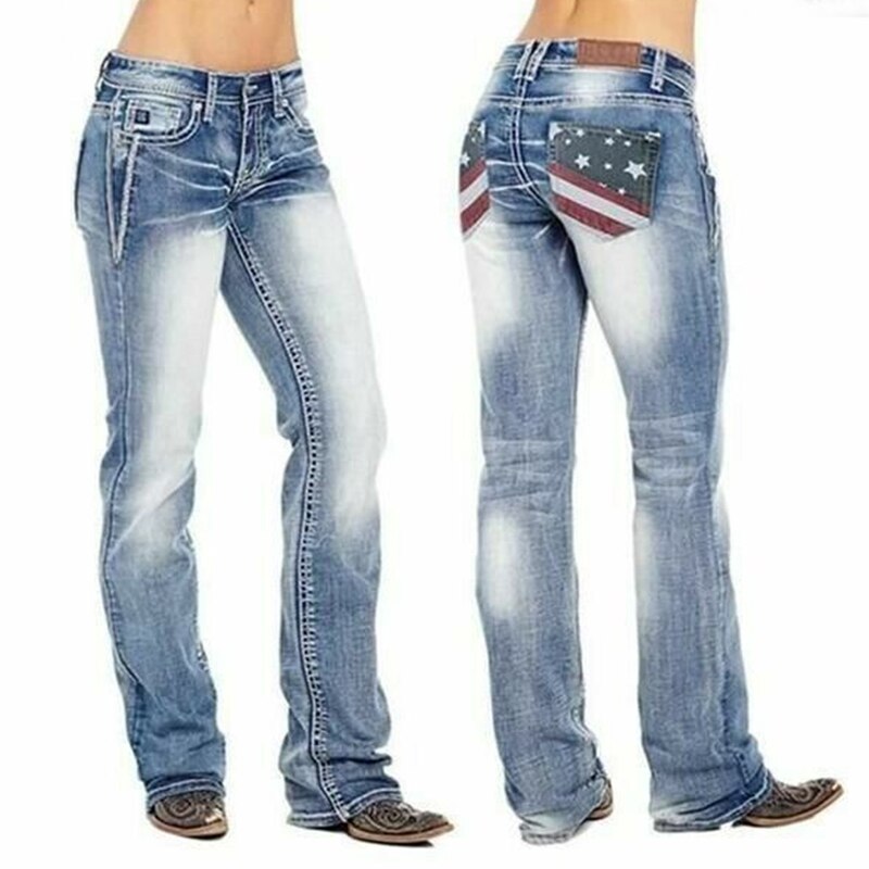Dámské bootcut džíny s detaily vlajek – Madison