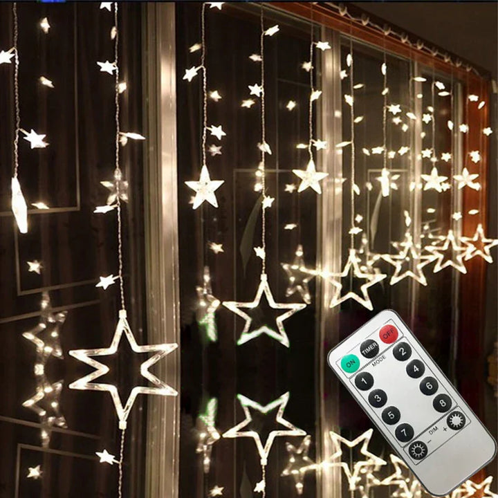 LED-Lichterkette Sterne mit Fernbedienung, warmweiß, Fensterdekoration, Weihnachten.