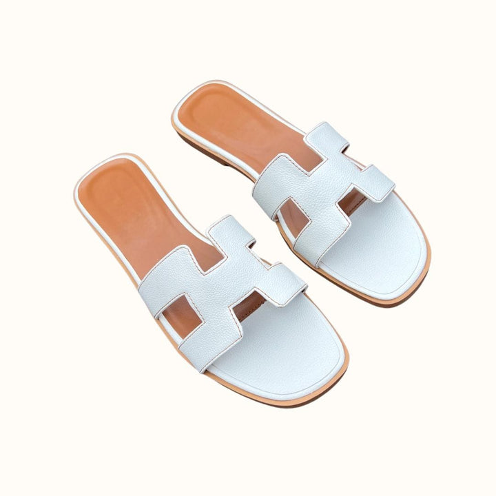 Weiße Ledersandalen für Damen, flach, modisch, Sommerschuhe, rutschfest.