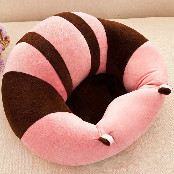 Rosa und braunes Plüsch-Kissen in Croissant-Form, bequemes Sitzkissen, Wohnzimmer-Dekor.