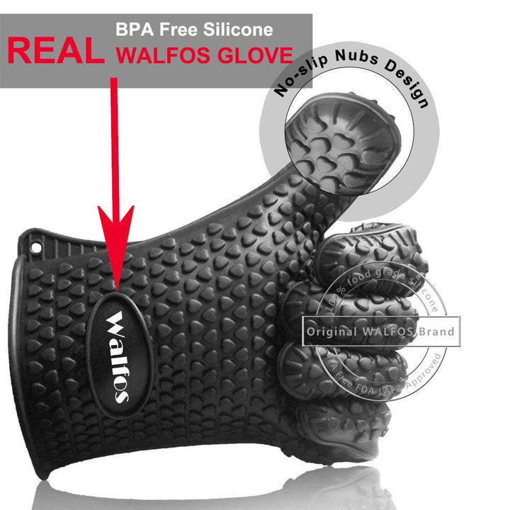 Schwarzer Walfos Silikon-Ofenhandschuh, BPA-frei, rutschfest, hitzebeständig, Küche.