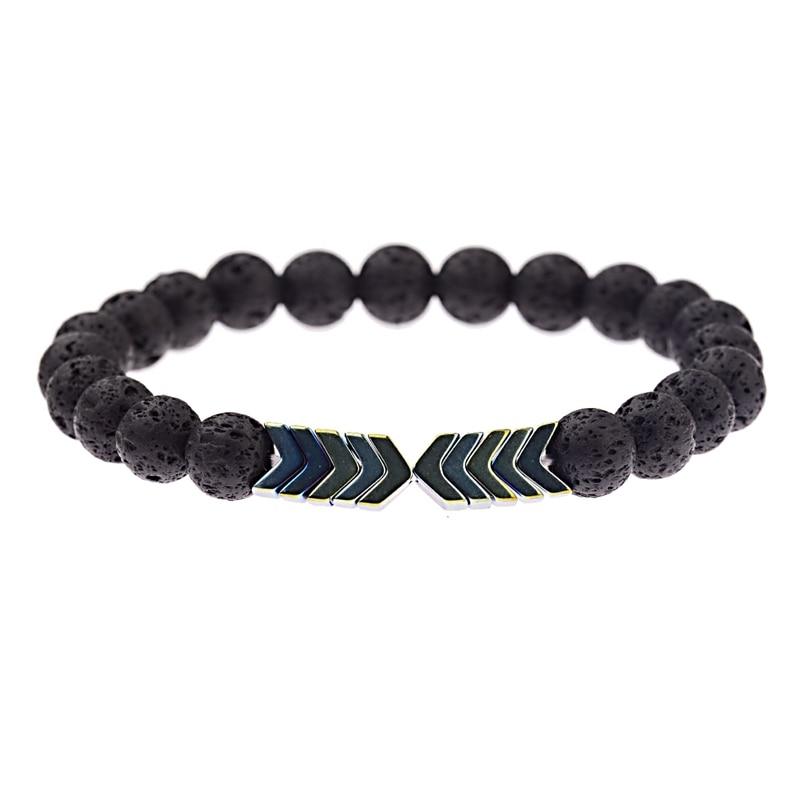 Schwarzes Lavastein-Armband mit Chevron-Perlen, elastisch, modisches Schmuckstück für Herren.