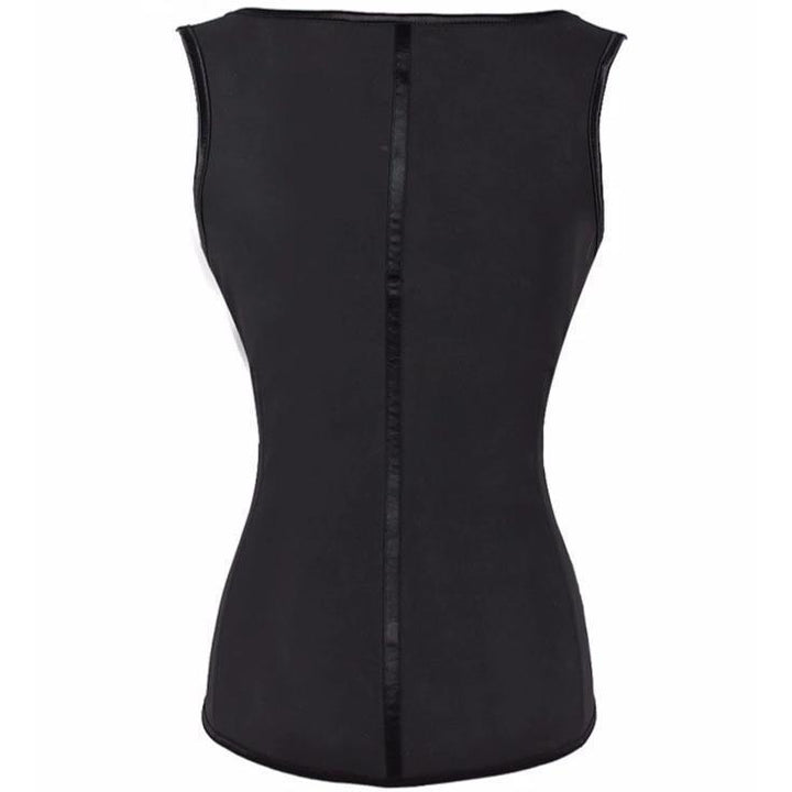 Schwarze Neopren-Taille Trainer Weste, ärmellos, Rückansicht, Fitness, Shapewear.