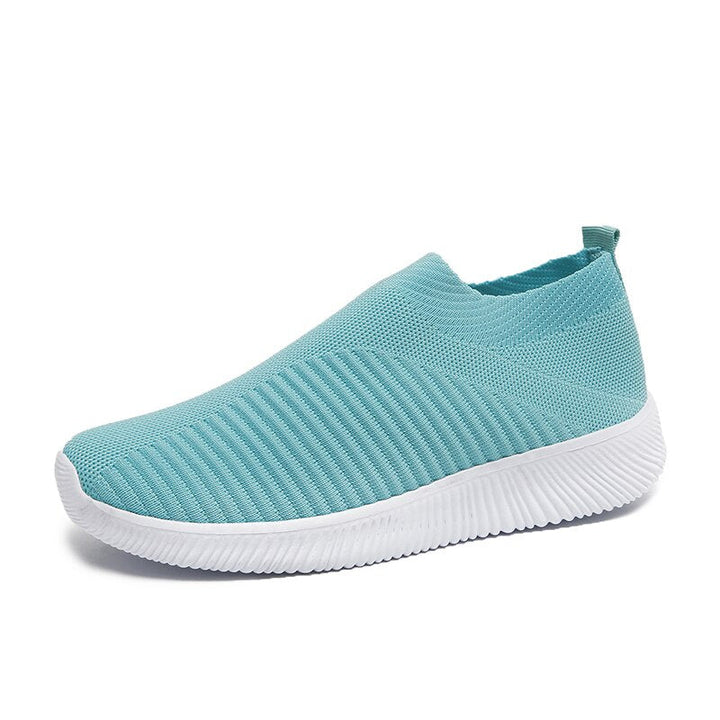 Türkiser Sneaker aus Strickstoff, rutschfeste Sohle, atmungsaktiv, für Damen und Herren.