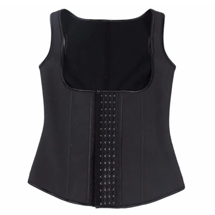 Schwarzes Neopren-Taillenmieder für Damen, formend, mit Hakenverschluss, Fitnessbekleidung.