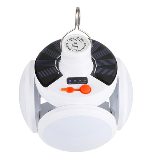 Tragbare LED-Solarlampe, weiß, mit Haken, für Camping und Notfälle.