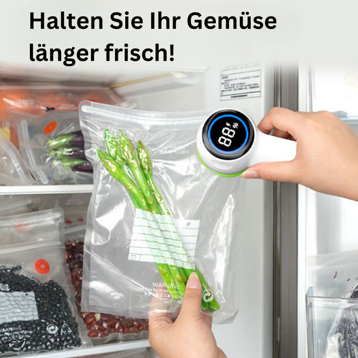 Vakuumiergerät für Gemüse, hält Lebensmittel länger frisch, digital, transparent, Küche.
