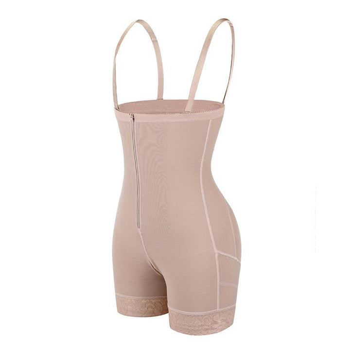 Damen Shapewear Bodysuit, beige, nahtlos, mit Reißverschluss, formend, verstellbare Träger.