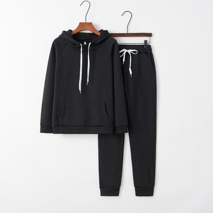 Schwarzer Kapuzenpullover und Jogginghose Set, Unisex, Baumwolle, Freizeitkleidung, bequem.