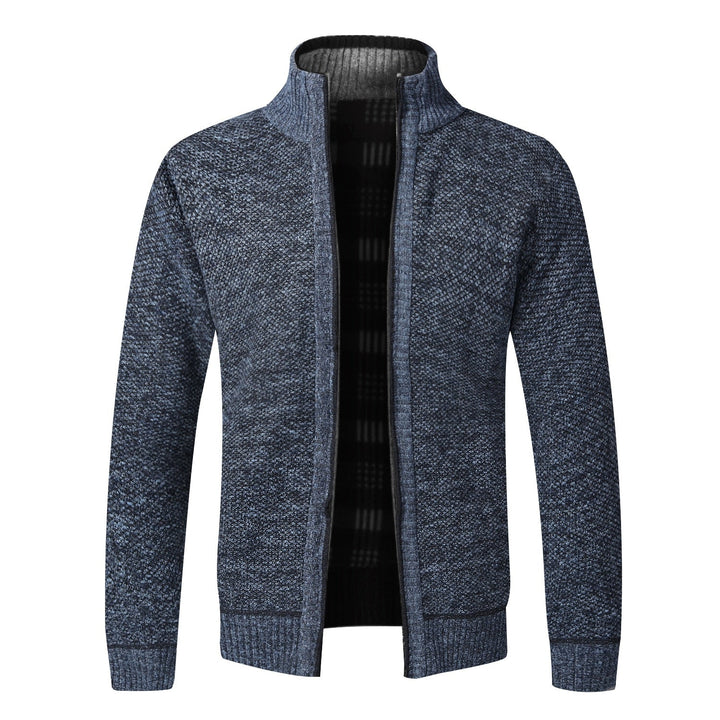 Dunkelblauer Strickjacke für Herren, Reißverschluss, warm, modisch, Winterkleidung.