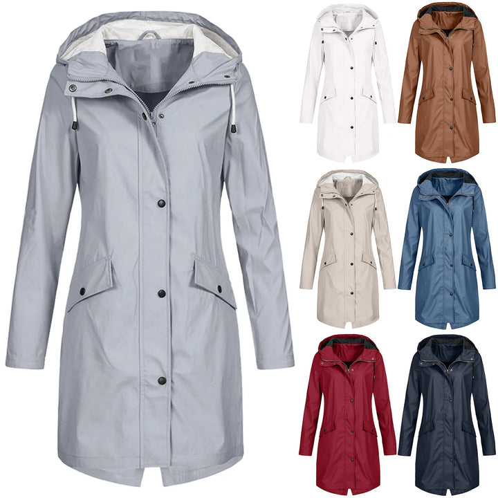 Damen Regenmantel mit Kapuze, wasserdicht, verschiedene Farben, Outdoor-Jacke, modisch.