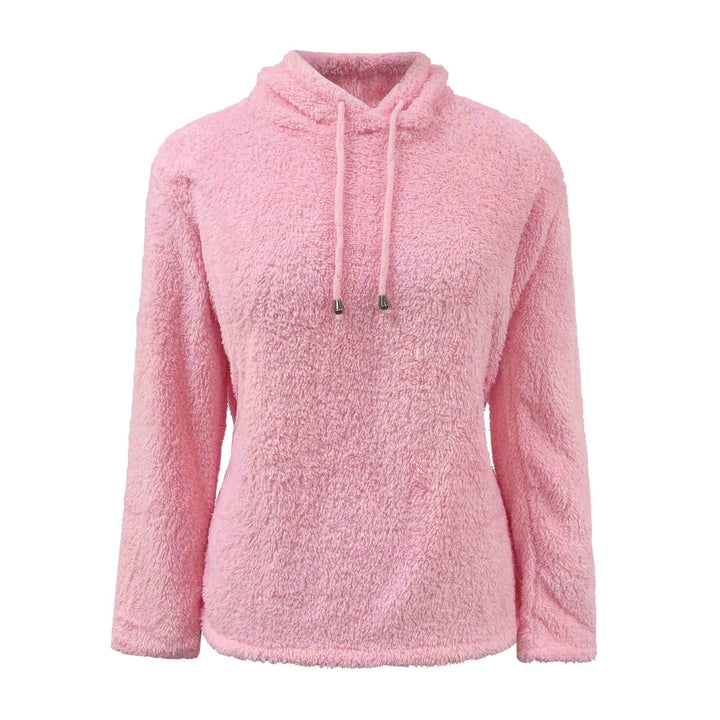 Rosa Damen-Fleece-Hoodie, kuschelig, warm, langärmelig, Kapuze, Kordelzug, Freizeitmode.