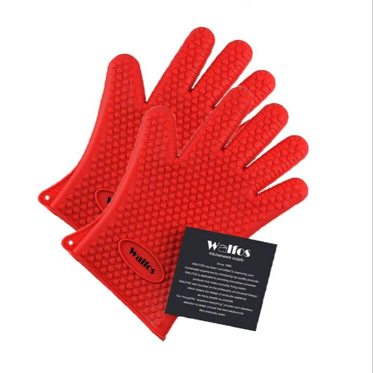 Rote Silikon-Ofenhandschuhe, hitzebeständig, rutschfest, für Küche und Grillen.