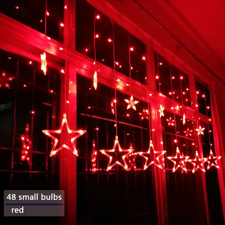 Rote LED-Lichterkette mit Sternen, 48 kleine Glühbirnen, Fensterdekoration, Weihnachten.