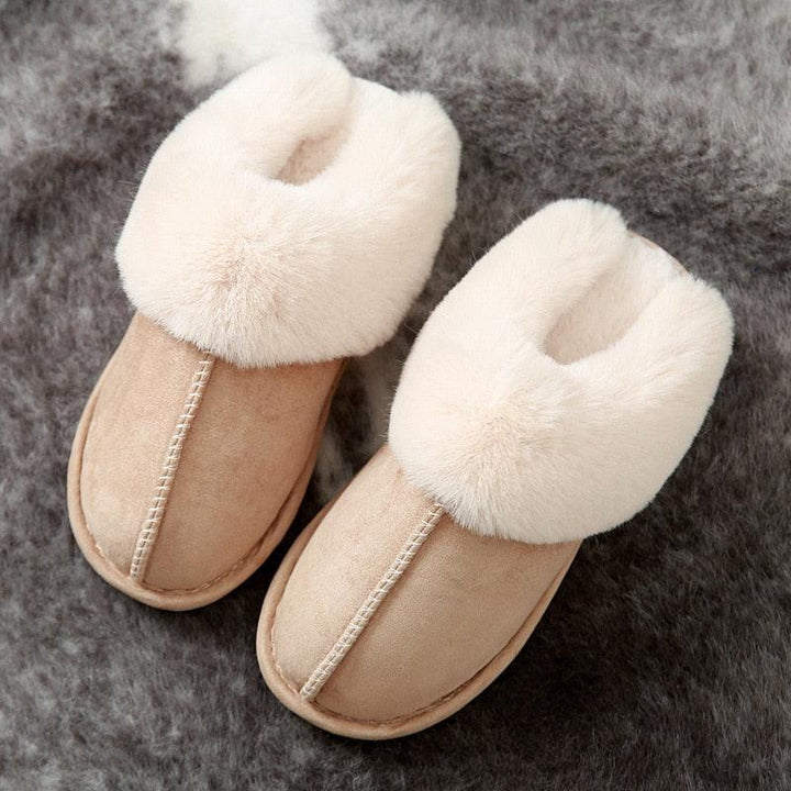 Beige Hausschuhe aus Kunstpelz, warm, gemütlich, rutschfest, ideal für Winter, Damenmode.