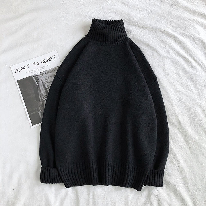 Schwarzer Rollkragenpullover aus Wolle, Unisex, warm, modisch, Herbst-Winter-Kleidung.