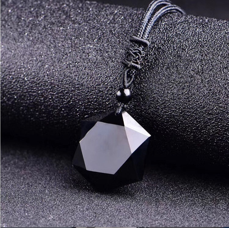 Schwarzer Obsidian-Anhänger, facettiert, mit verstellbarem Band, Schmuck, Heilstein.