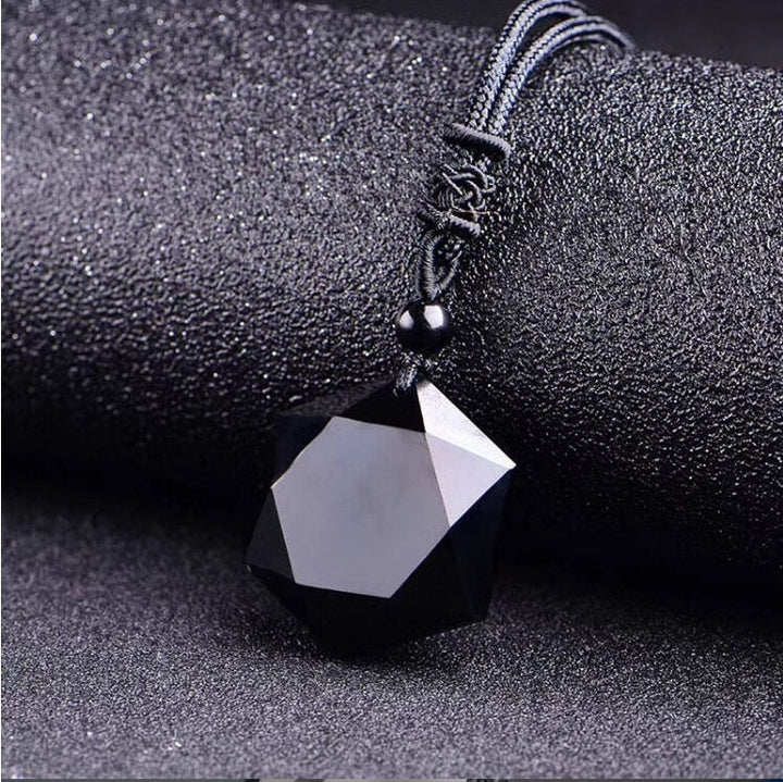 Schwarzer Obsidian-Anhänger, facettiert, mit verstellbarem Band, Schmuck, Heilstein.