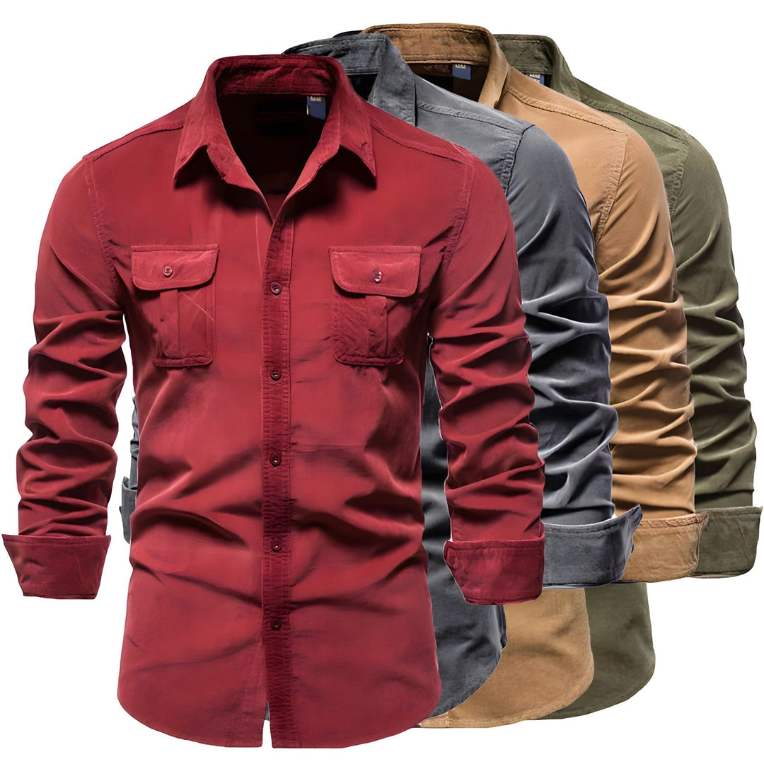 Herrenhemd Slim Fit, einfarbig, Turn-Down-Kragen, Langarm, Knopfleiste, Freizeitmode.