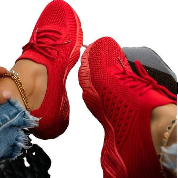 Rote Sportschuhe Damen, atmungsaktiv, modisch, bequem, Freizeit, Sneaker, Schnürung.