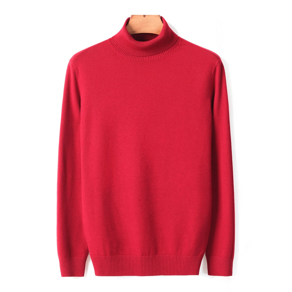 Roter Rollkragenpullover aus Baumwolle, langärmelig, klassisches Design, Herrenmode.