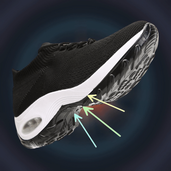 Schwarze orthopädische Damen-Wanderschuhe, komfortabel, rutschfeste Sohle.