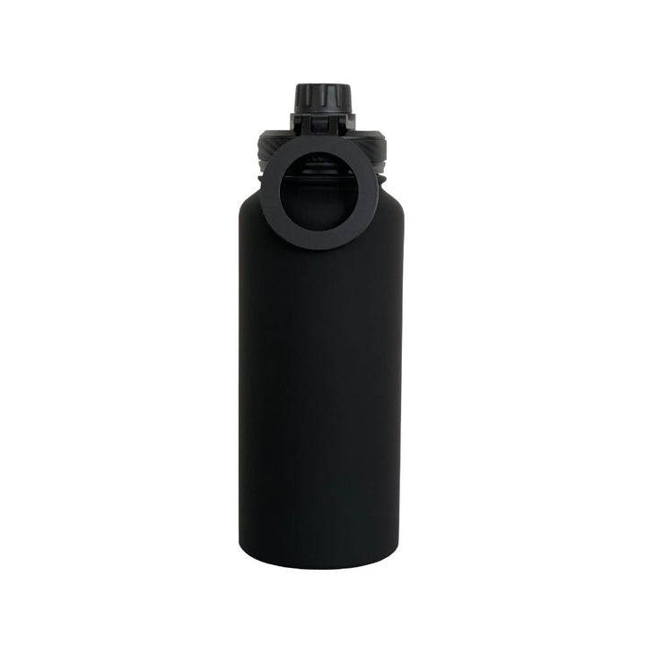 Schwarze Edelstahl-Wasserflasche mit Schraubverschluss, isoliert, 750ml, wiederverwendbar.