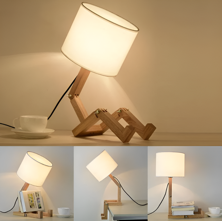 Flexibilní robotická stolní lampa z masivního dřeva – LumoBot