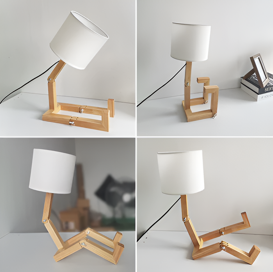 Flexibilní robotická stolní lampa z masivního dřeva – LumoBot