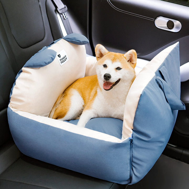 Hundebett Auto, blau, mit Bärenohren, Sicherheitsbett für Haustiere, bequem, lustig, Fuzzy.