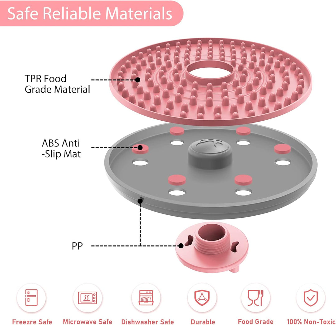 Rosa Lickimat für Hunde, TPR-Material, rutschfest, spülmaschinenfest, lebensmittelecht.