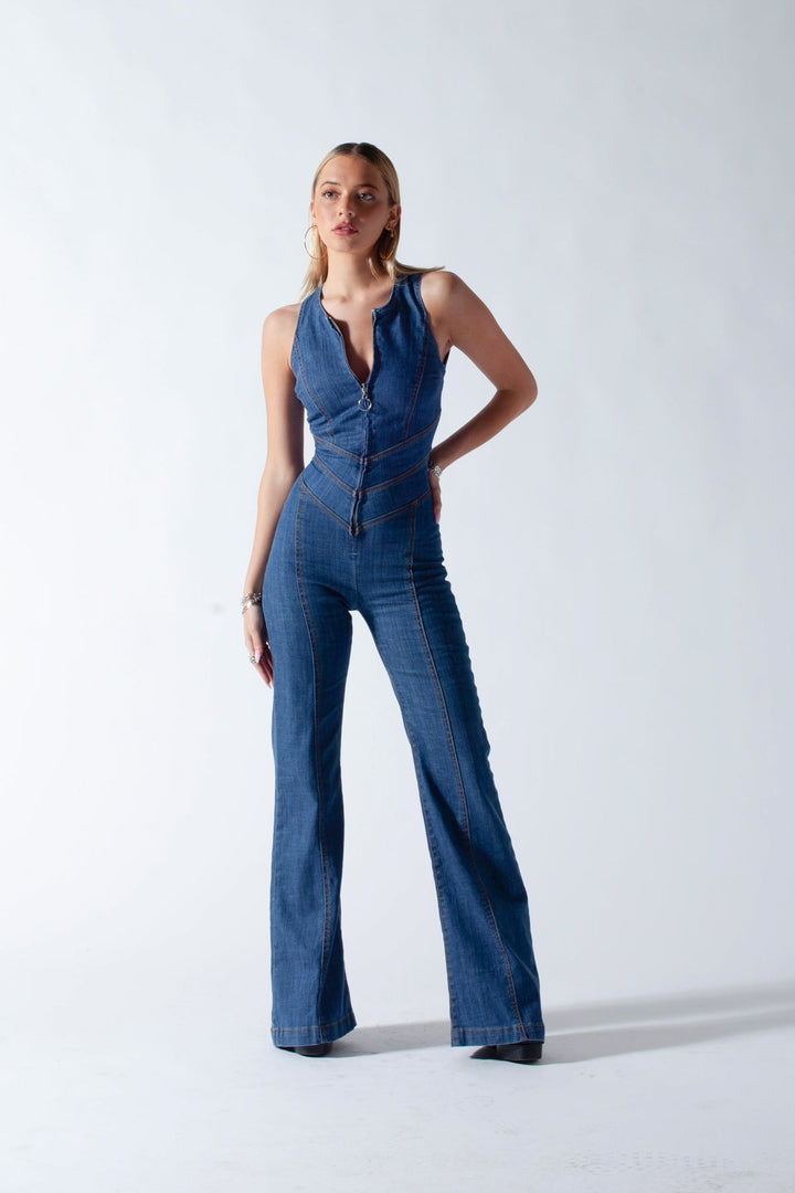 Srdcovitá bezrukávová džínová jumpsuit pro ženy – Edice Podzimní listí