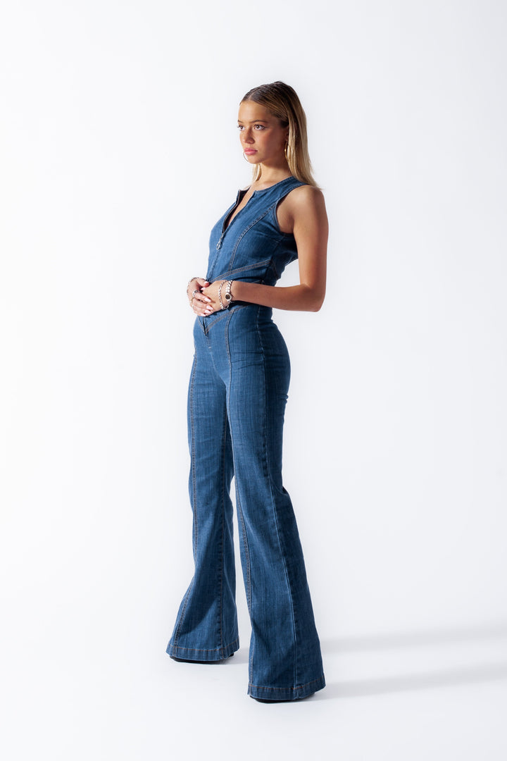 Srdcovitá bezrukávová džínová jumpsuit pro ženy – Edice Podzimní listí