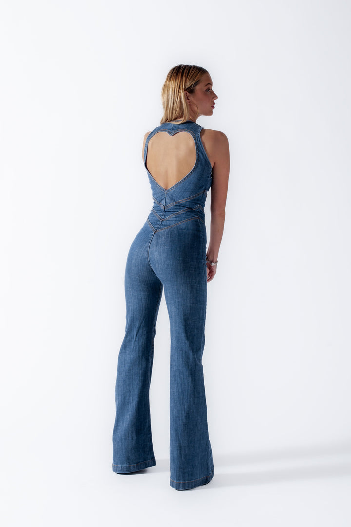 Srdcovitá bezrukávová džínová jumpsuit pro ženy – Edice Podzimní listí