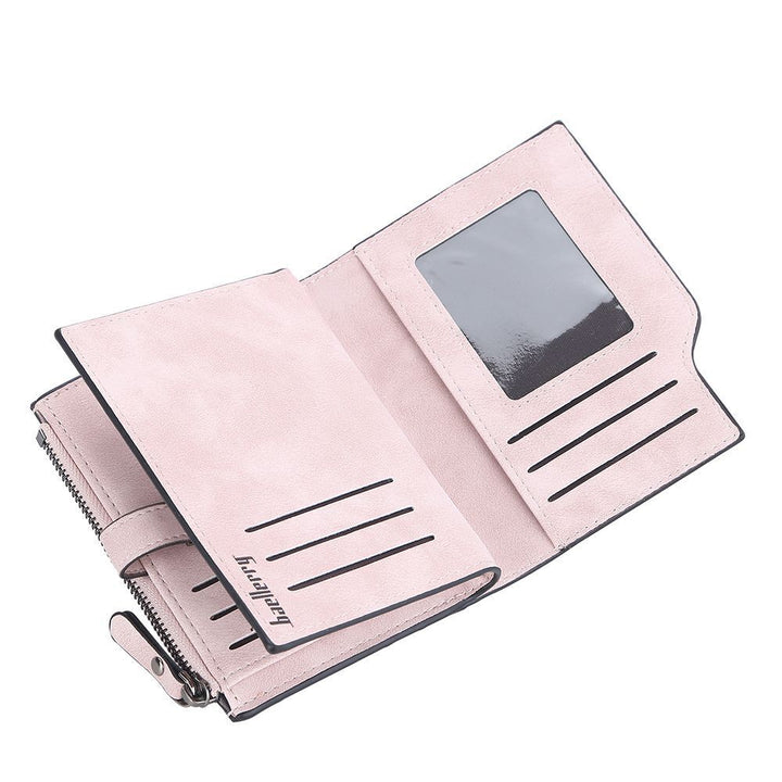 Rosa Damen-Geldbörse aus Leder mit Kartenfächern und Reißverschluss, stilvolles Design.