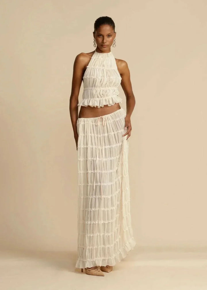 Dvoudílný letní outfit pro ženy s boho sukní a topem bez ramínek – Alina