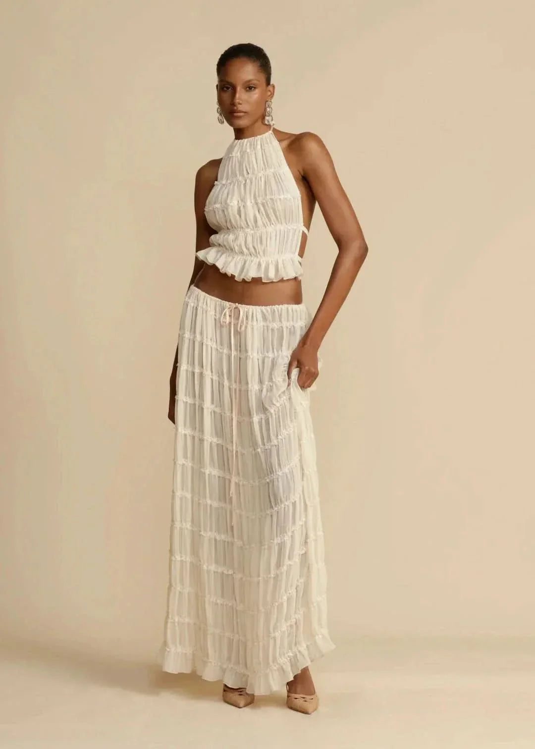 Dvoudílný letní outfit pro ženy s boho sukní a topem bez ramínek – Alina