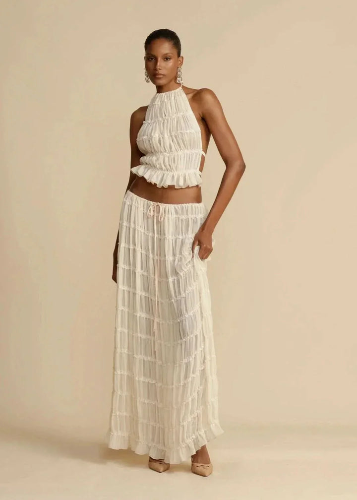 Dvoudílný letní outfit pro ženy s boho sukní a topem bez ramínek – Alina