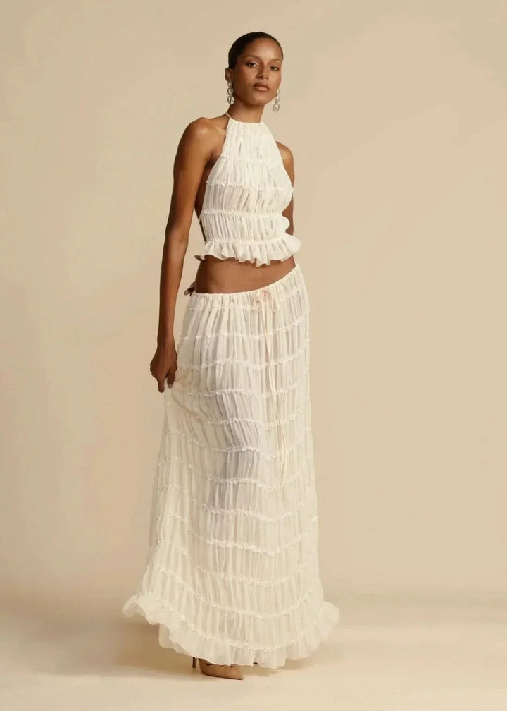 Dvoudílný letní outfit pro ženy s boho sukní a topem bez ramínek – Alina