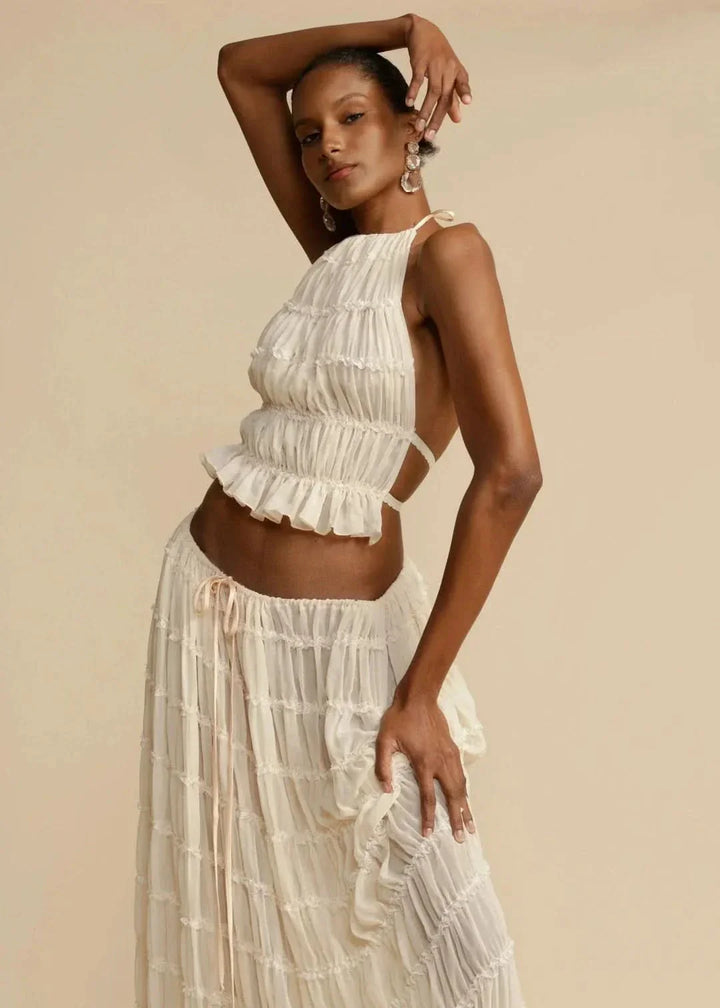 Dvoudílný letní outfit pro ženy s boho sukní a topem bez ramínek – Alina