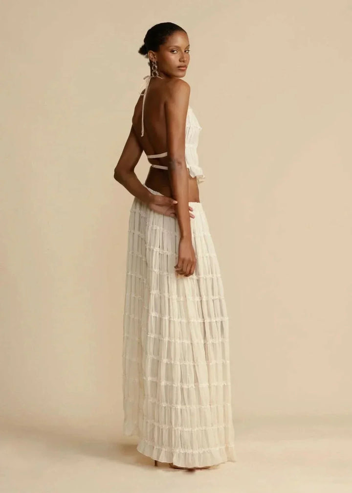 Dvoudílný letní outfit pro ženy s boho sukní a topem bez ramínek – Alina